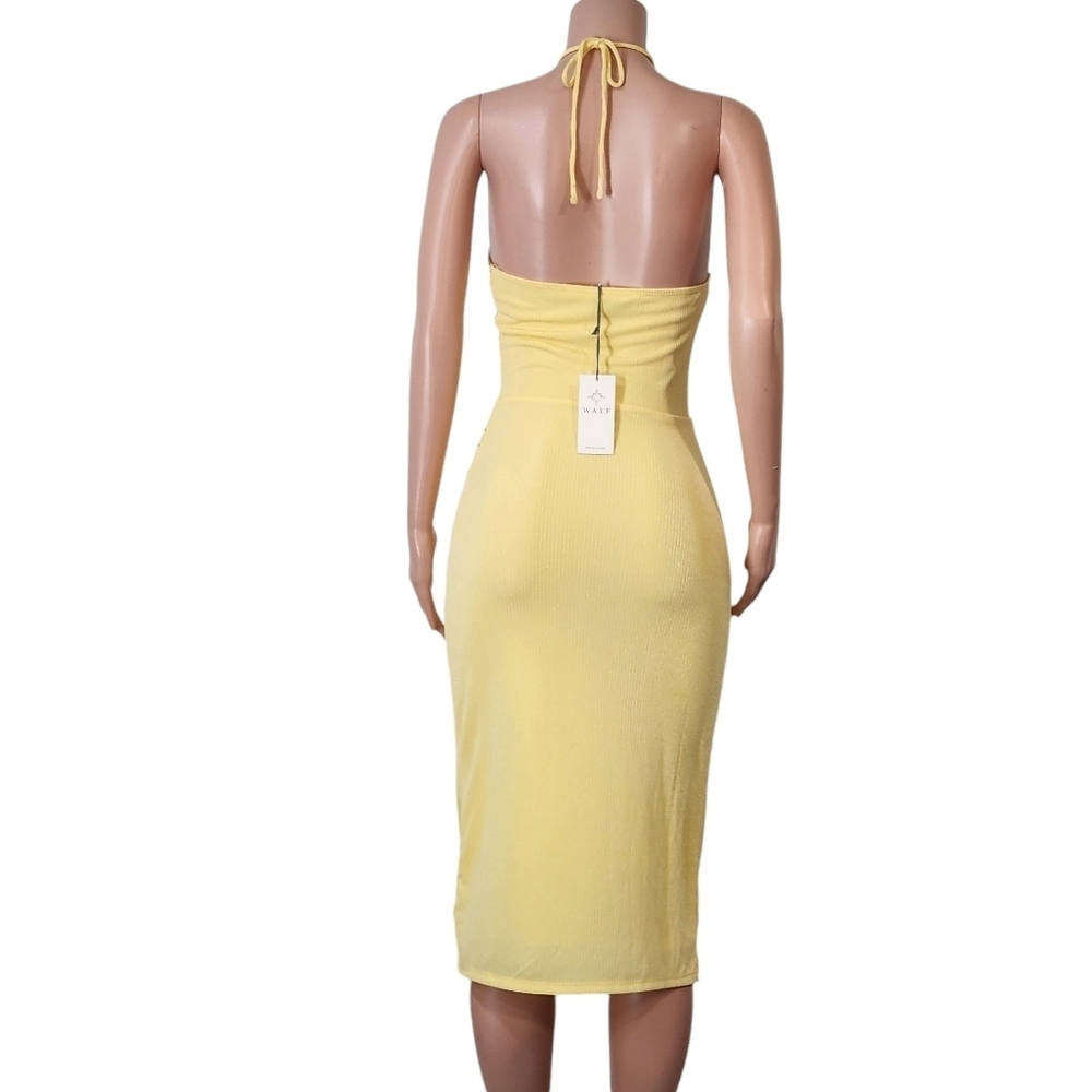 Nordstrom Wayf NWT Yellow Halter Scrunched Leg Fitted Dress Sz XS - Picture 5 of 11
